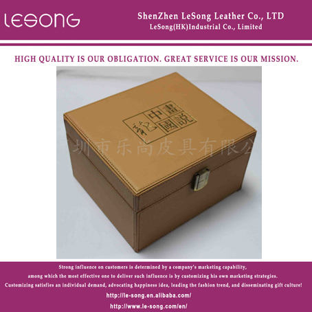 LS1290 Promotional Fashion Pu Leather Tea Boxes Wood