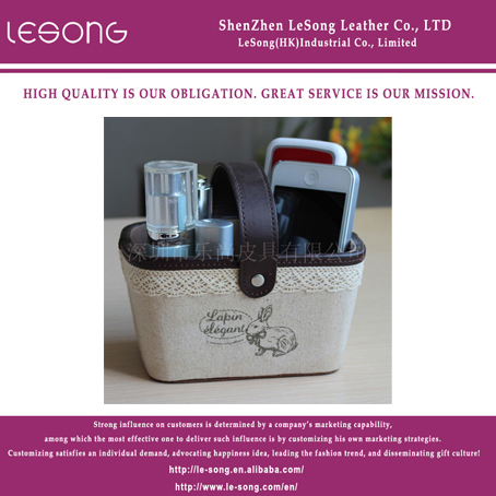 LS1082 Pastoral Linen Storage Box Leather Handle