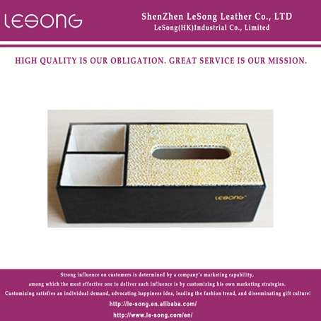 LS1008 Mutifunctional Black Leather Tissue Box