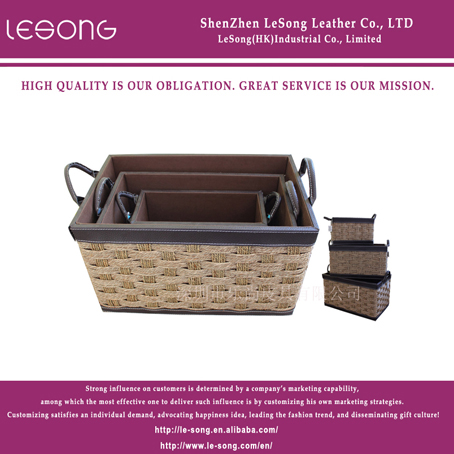 LS1030 Straw Storage Basket Leather Holder With Three Size