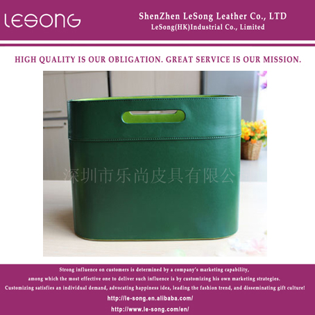 LS1066 Green Leather Storage Basket For Magazines