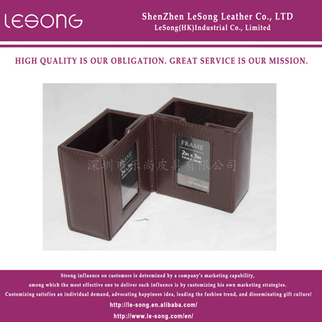 LS1232 Double Leather Photo Frame With Pen Holder