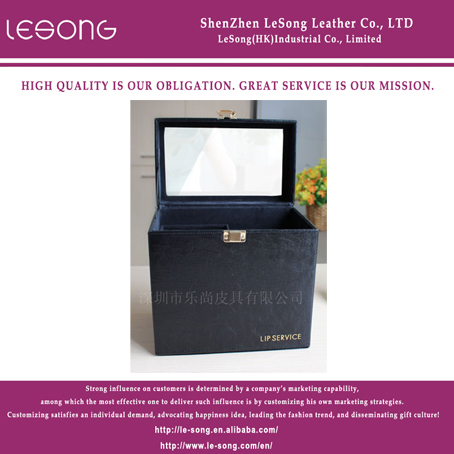 LS1076 Black Leather Jewelry Box With Mirror