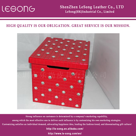 LS1129 Red Leather Storage Box With Crystal