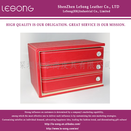 LS1124 Red Leather Jewelry Box With Three Layers