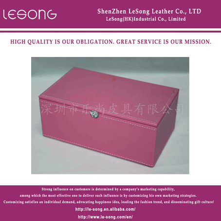 LS1376 Pink Leather Jewelry Box With Crystal Clasp