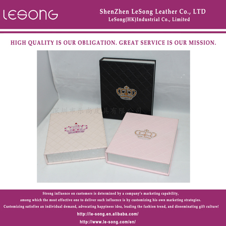 LS1380 Leather Book Shaped Crystal Crown Jewelry Box